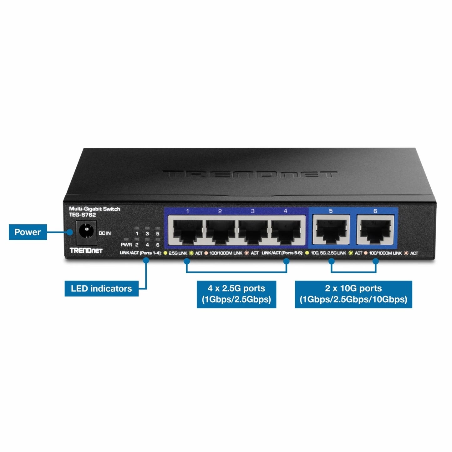 TRENDnet TEG-S762 Multi-Gigabit 6-Port Network Switch 4x2.5G 2x10G RJ45 Open Box