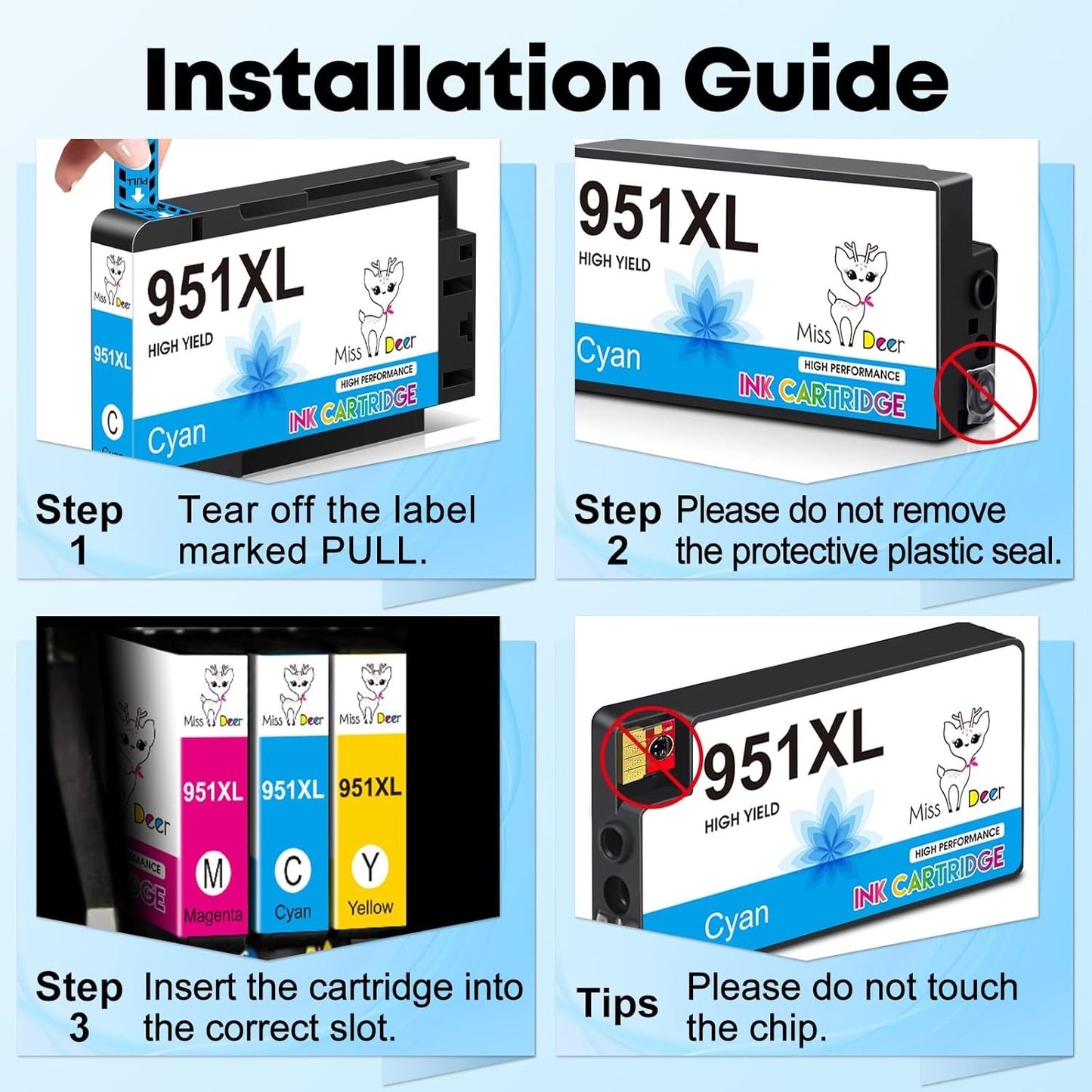 Miss Deer 951XL Ink Cartridges 3-Pack Color Compatible for HP OfficeJet Pro