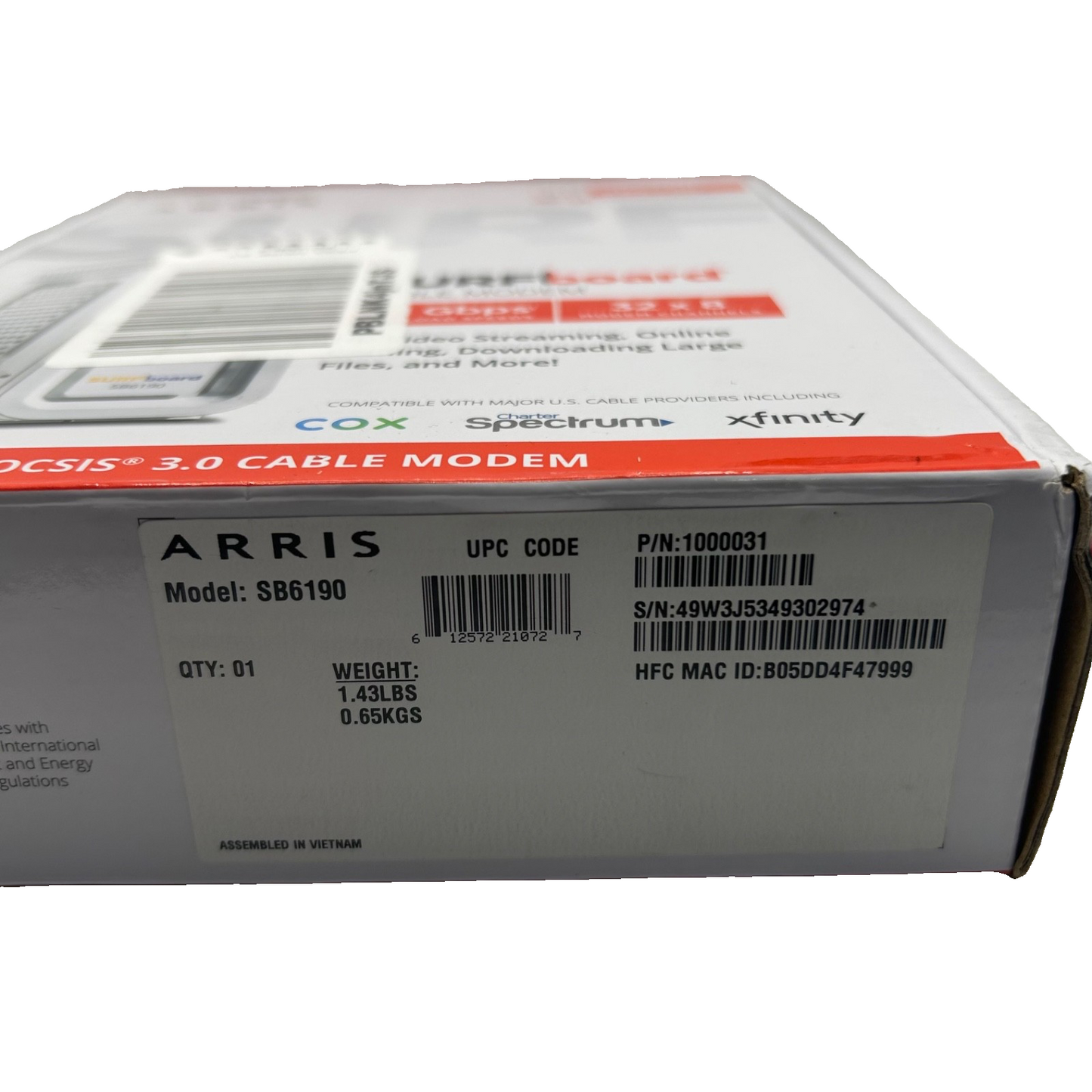 NEW ARRIS SURFboard SB6190 DOCSIS 3.0 Cable Modem 32x8 1Gbps Spectrum Xfinity