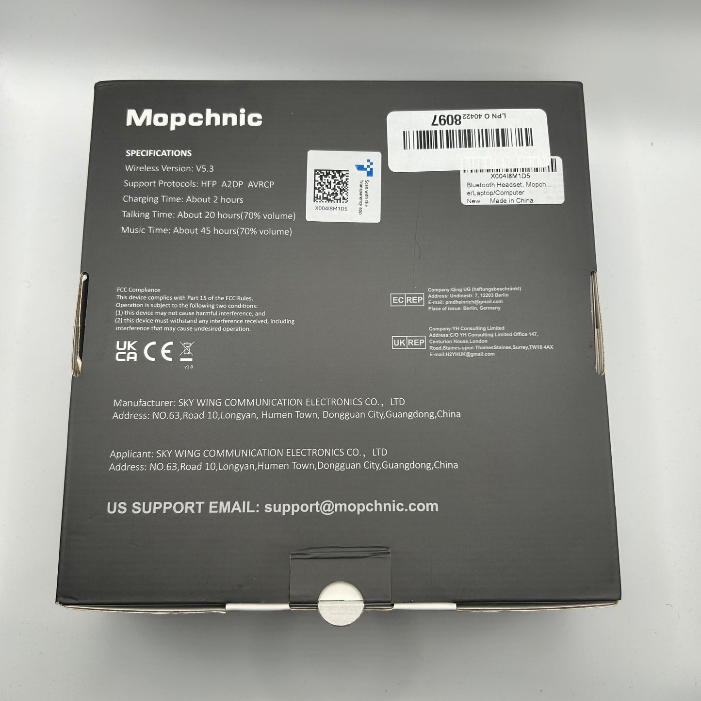 Mopchnic KH113M Wireless Bluetooth Headset w/ Mic & Charging Base Black