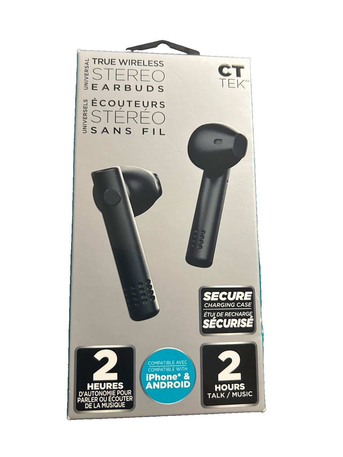 CT Tek True Wireless Stereo Earbuds w/ Charging Case – Black – Bluetooth