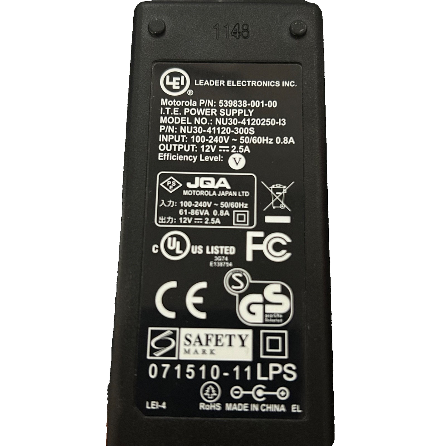 Motorola 12V 2.5A Power Adapter NU30-4120250-I3 539838-001-00 (No Cable)