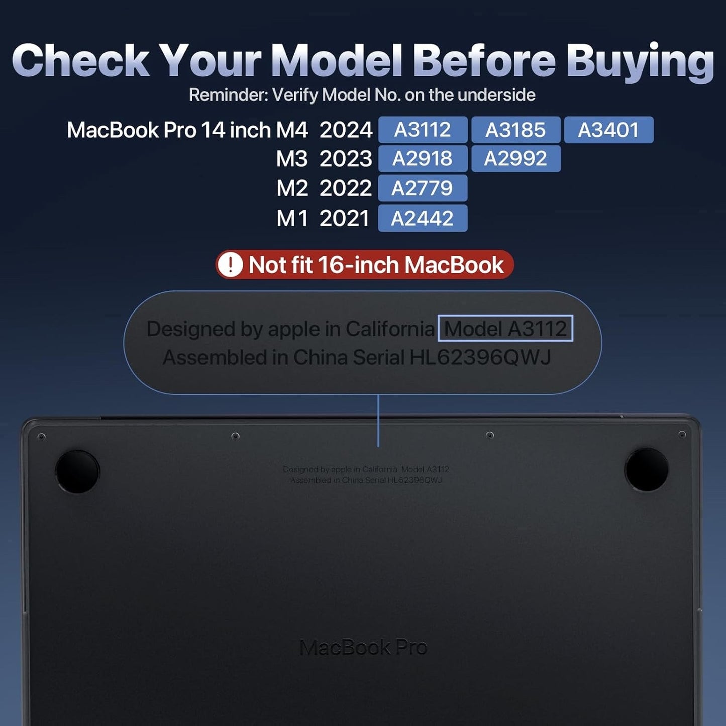 Soonjet MacBook Pro 14" Case 2024-2021 Hard Shell Matte Space Black Clear