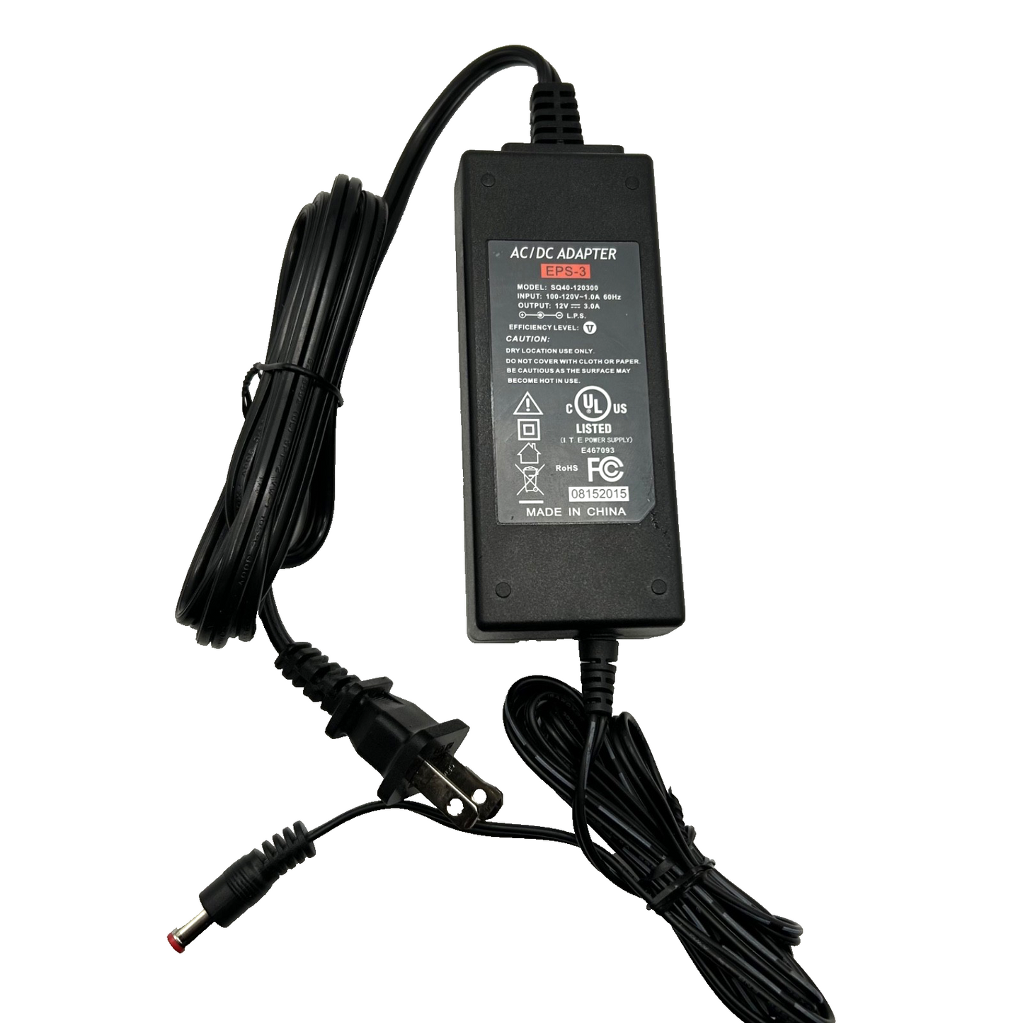 EPS-3 12V 3A AC/DC Power Adapter SQ40-120300 – UL Listed, Barrel Plug
