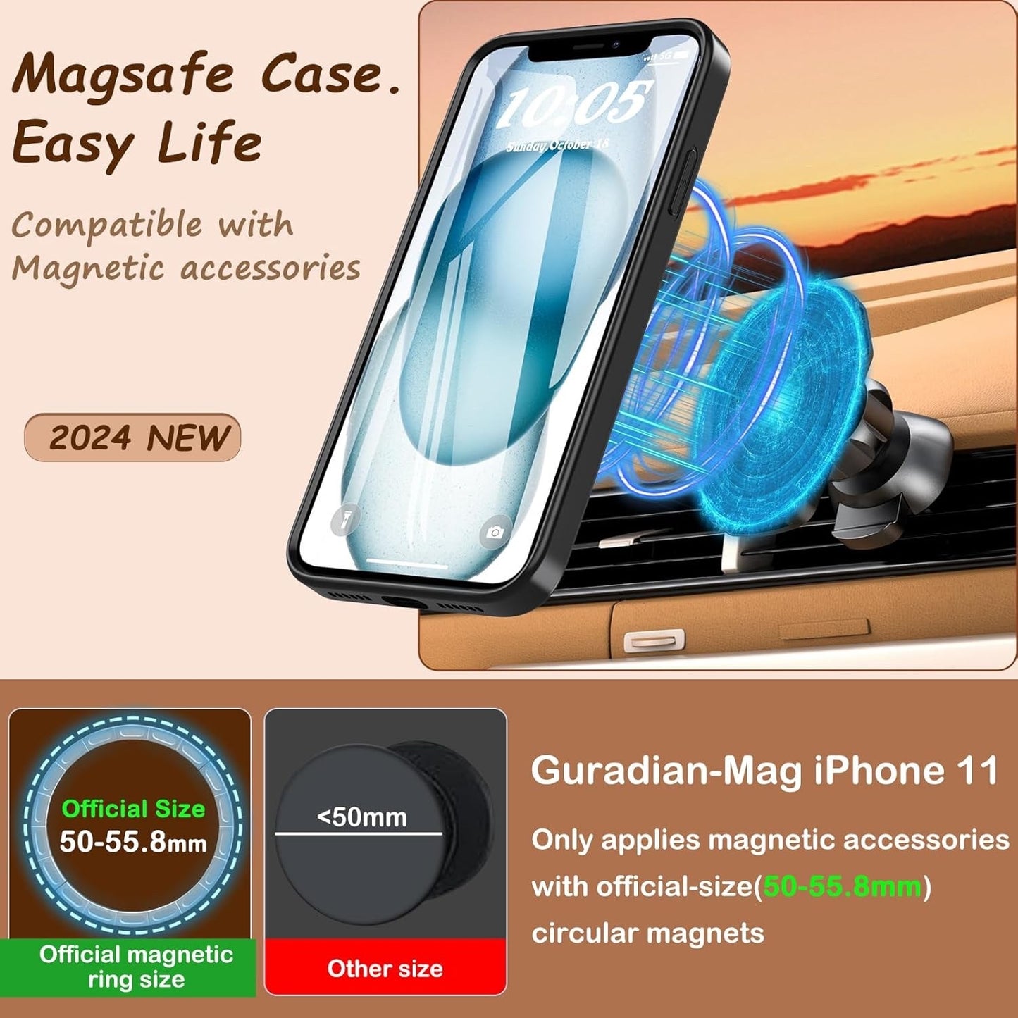 BESINPO iPhone 11 Case Magnetic MagSafe w/ Glass Screen Protector Black