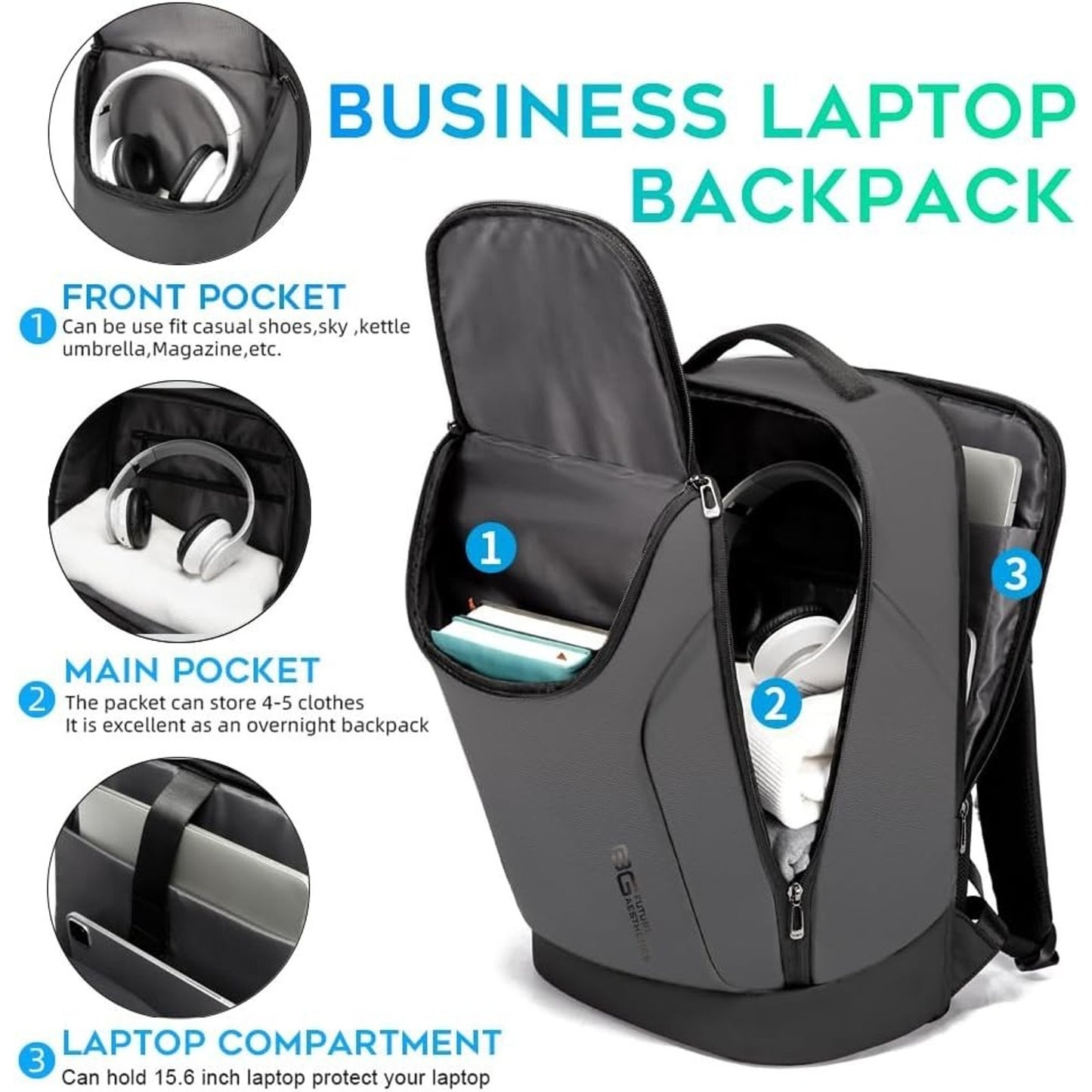 BANGE Business Commute Backpack Waterproof 15.6 in Laptop Travel Bag
