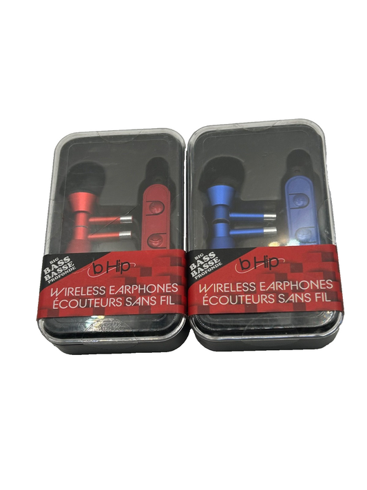 bHip Wireless Earphones Bluetooth 5.0 w/ Mic – Red & Blue Set – Big Bass
