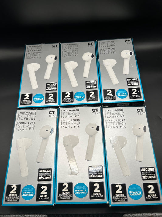 Lot of 6 CT TEK True Wireless Stereo Earbuds – Bluetooth, Mic, Charging Case