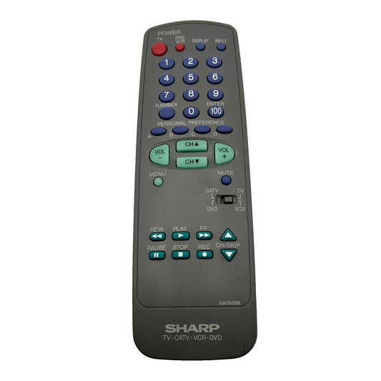 Sharp GA292SB TV CATV VCR DVD Remote Control Replacement Controller