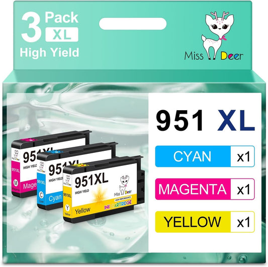 Miss Deer 951XL Ink Cartridges 3-Pack Color Compatible for HP OfficeJet Pro