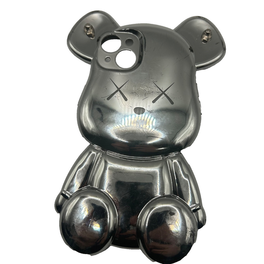 iPhone 14 Plus Chrome Bear Case – 3D BT Toy Design – Silver – Fun & Bold
