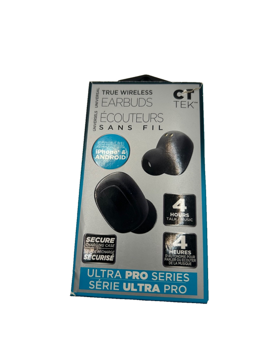 CT Tek Ultra Pro Series True Wireless Earbuds w/ Charging Case – Black