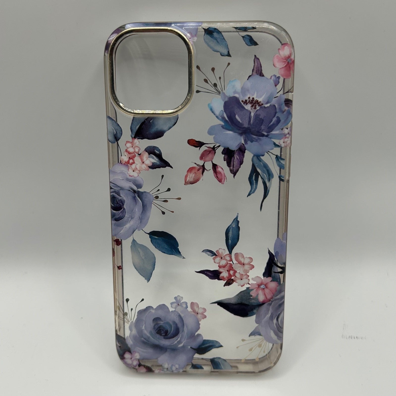 iPhone 14 Plus Clear Floral Case – Purple & Pink Flowers – Slim Protective