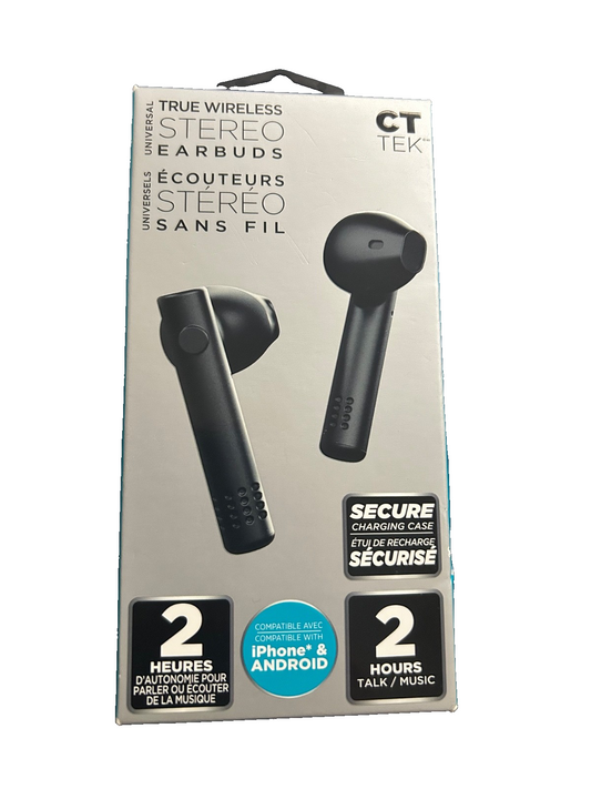 CT Tek True Wireless Stereo Earbuds w/ Charging Case – Black – Bluetooth