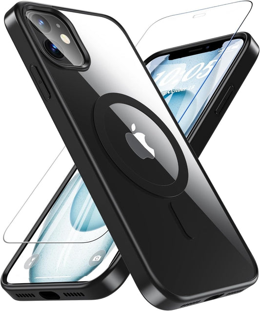 BESINPO iPhone 11 Case Magnetic MagSafe w/ Glass Screen Protector Black