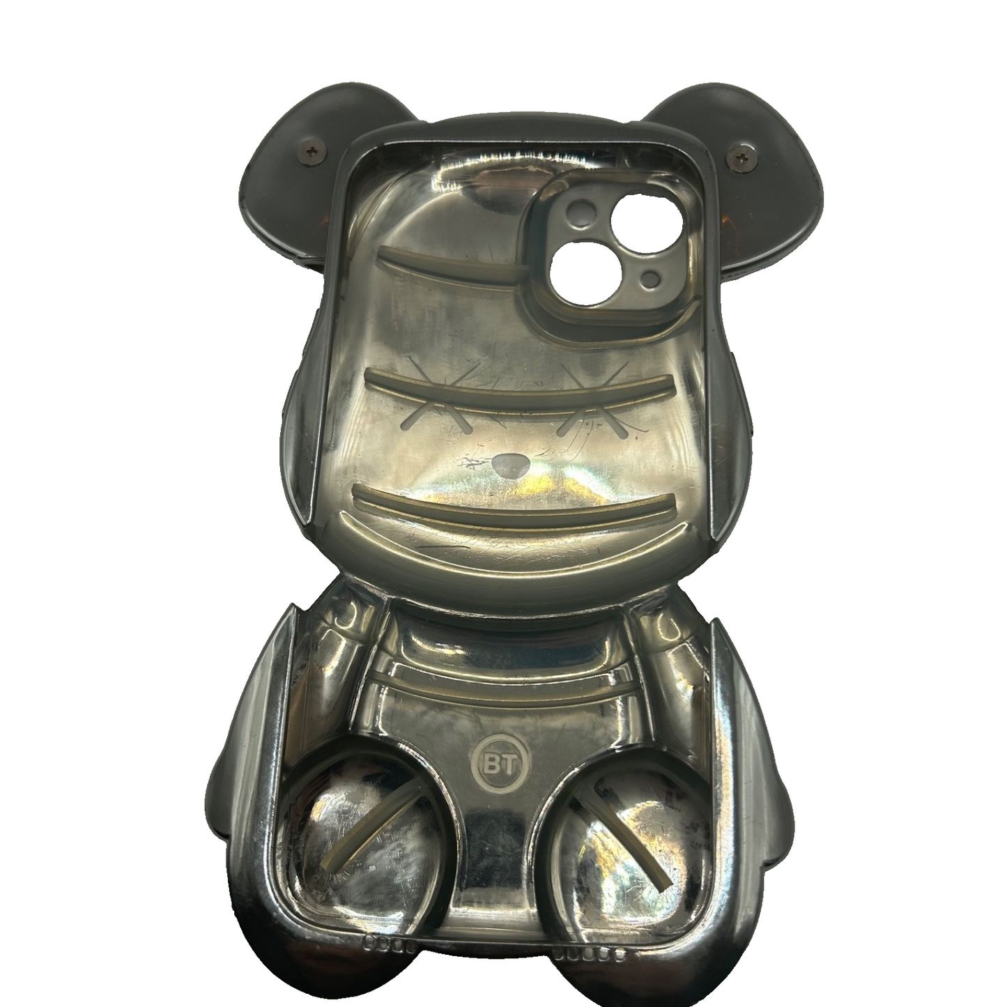 iPhone 14 Plus Chrome Bear Case – 3D BT Toy Design – Silver – Fun & Bold