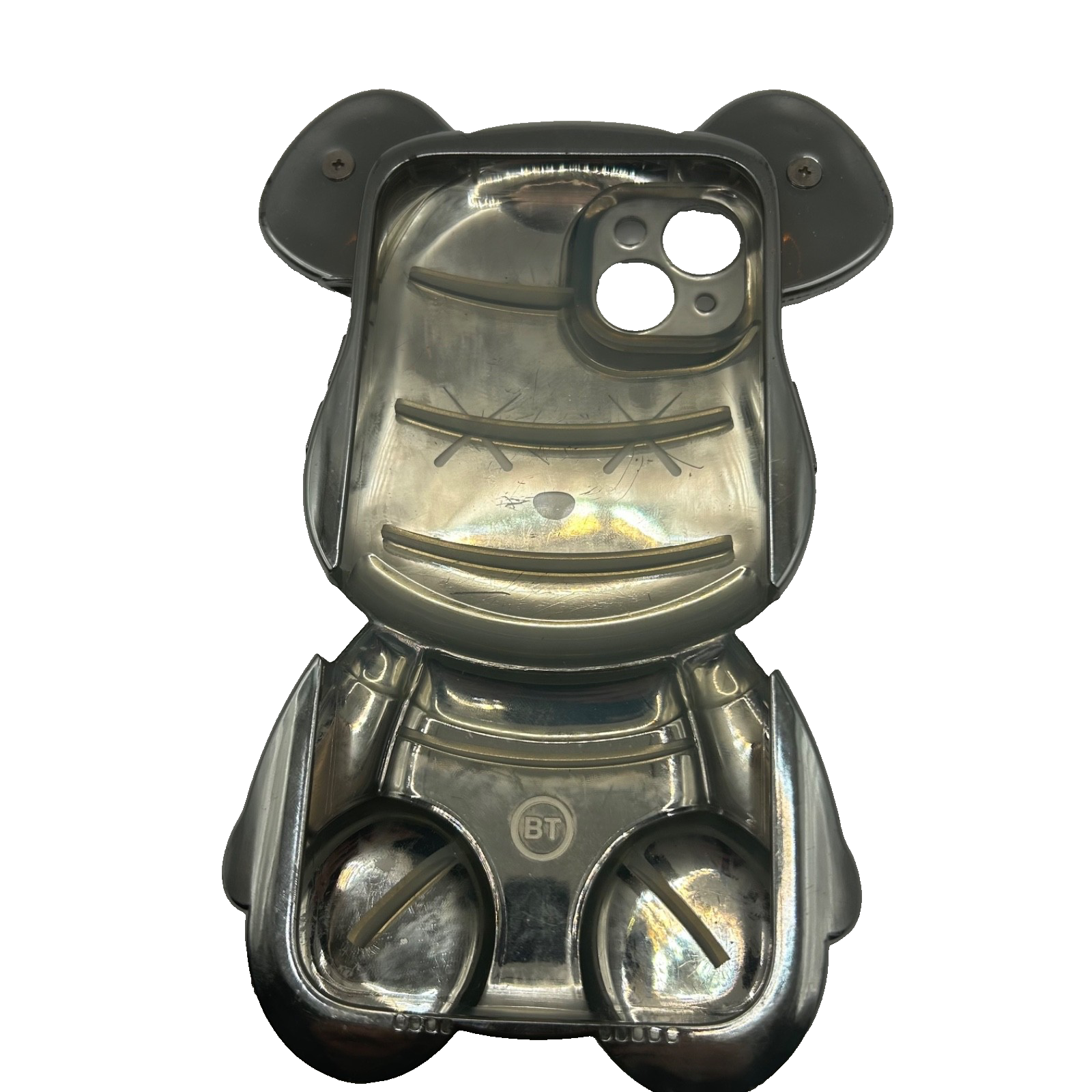 iPhone 14 Plus Chrome Bear Case – 3D BT Toy Design – Silver – Fun & Bold