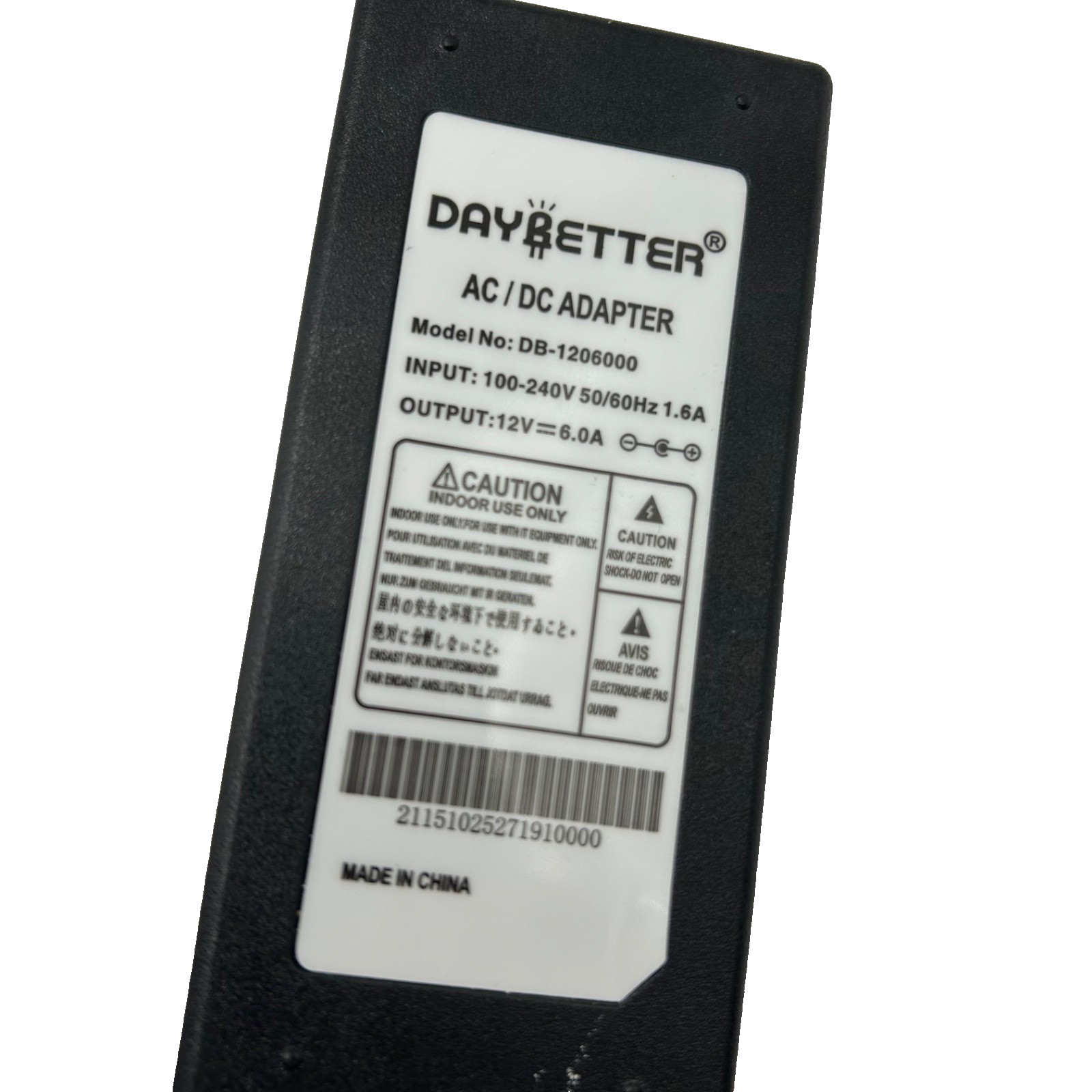 DAYBETTER 12V 6A Power Supply Adapter DB-1206000 for LED Strip Lights