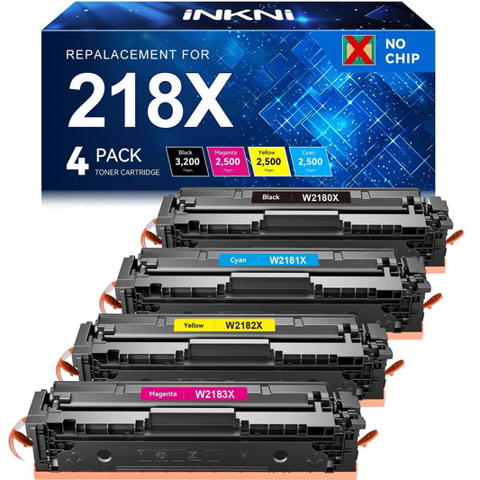 InkNI 218X Toner Cartridges 4 Pack High Yield (No Chip) Replacement for HP 218X