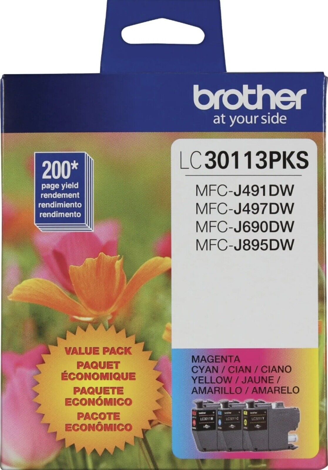 Brother LC30113PKS 3-Pack Ink Cyan Magenta Yellow for MFC-J491DW J895DW